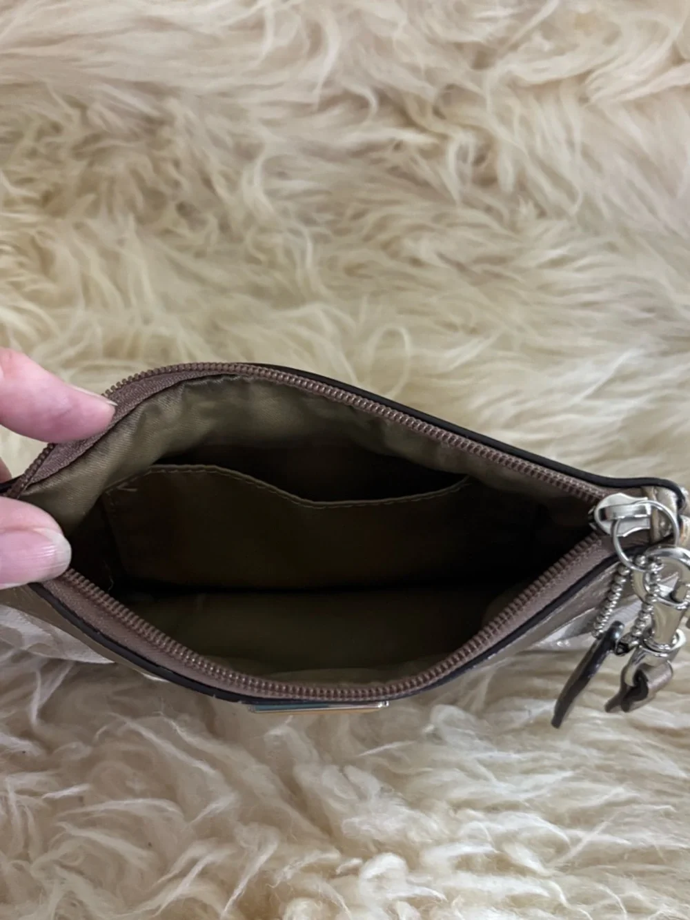Coach Signature Pleated Wristlet - Metallic Gold